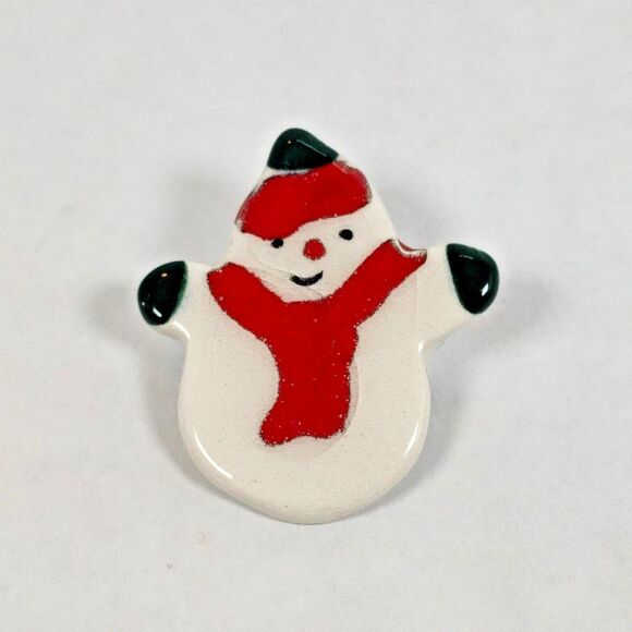 Lot of 4 Christmas Brooches Santa Claus Snowman Poinsettia Christmas Tree Used - Picture 5 of 13